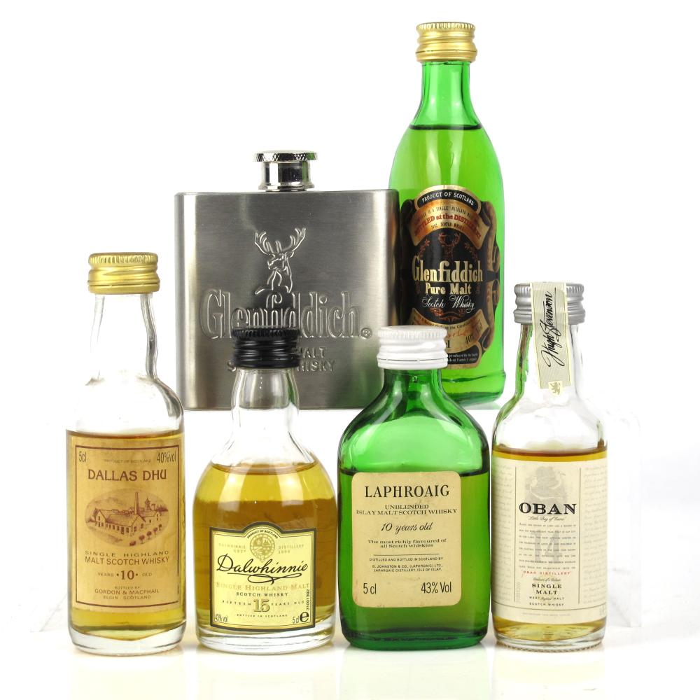 Miscellaneous Single Malt Miniature Selection 5 x 5cl / with Glenfiddich Flask