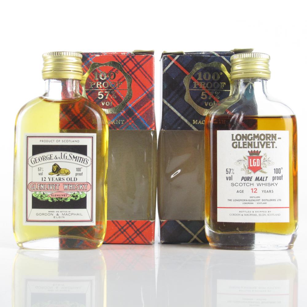 Glenlivet and Longmorn 12 Year Old Gordon and MacPhail Miniatures x 2