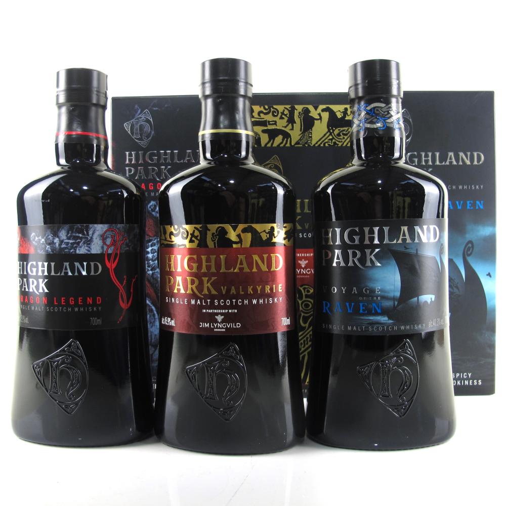 Highland Park Valkyrie, Voyage of the Raven and Dragon Legend 3 x 70cl