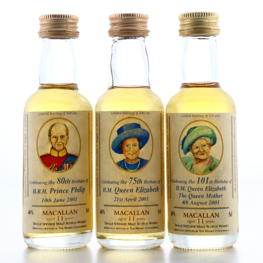 Macallan 11 Year Old Whisky Connoisseur Miniature x 3 / Royal Birthdays