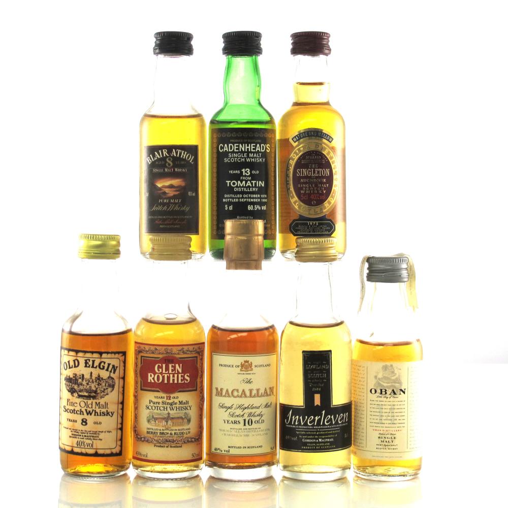 Single Malt Miniature Selection x 8 / Including Macallan 10 Year Old and Tomatin 1976 Cadenhead's