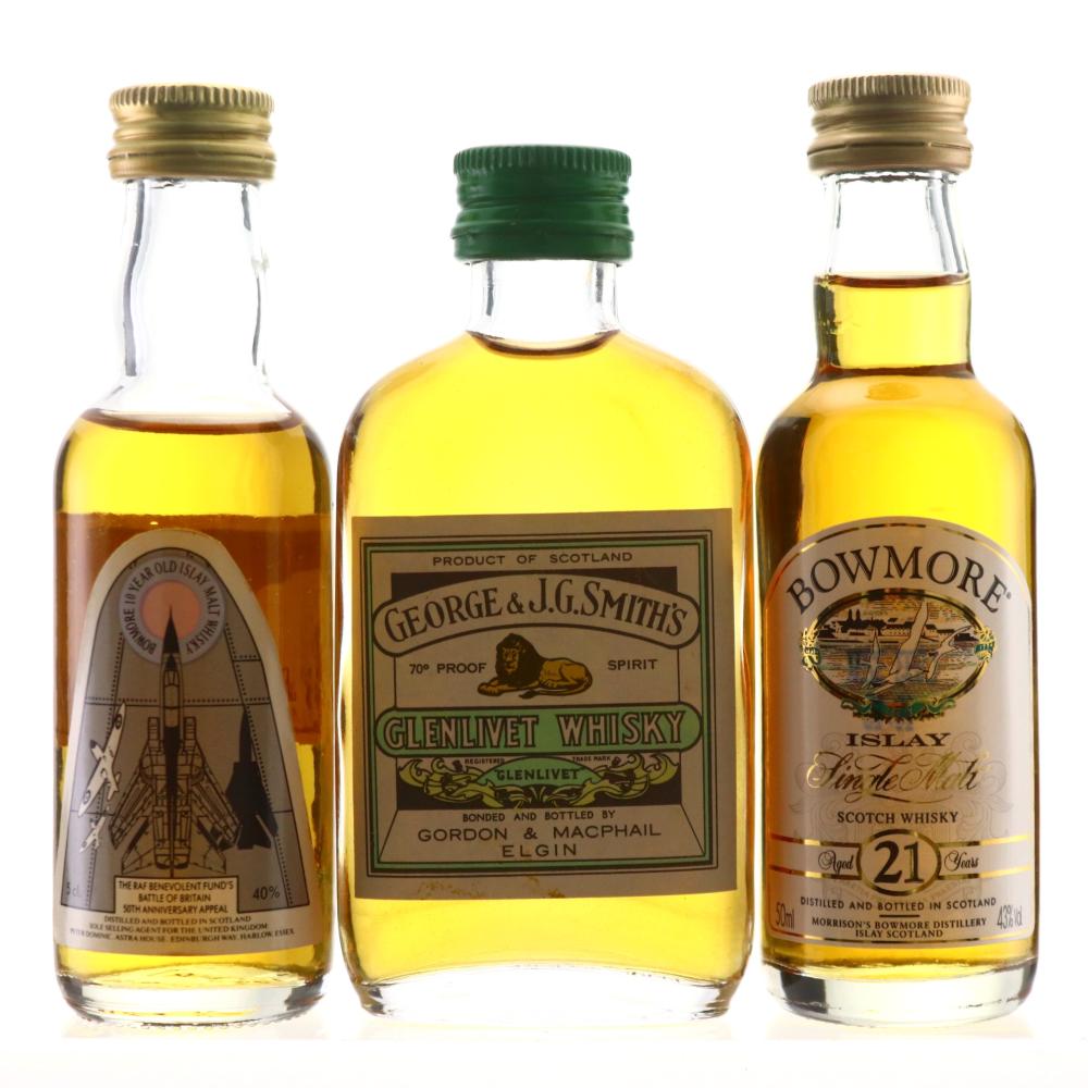 Single Malt Whisky Miniatures x 3 / Including Bowmore R.A.F.