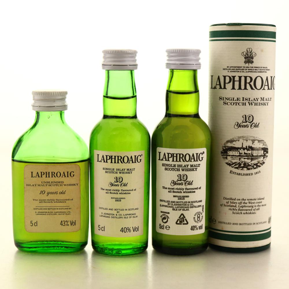 Laphroaig 10 Year Old Miniature x 3 / Includes 1980s Bottlings