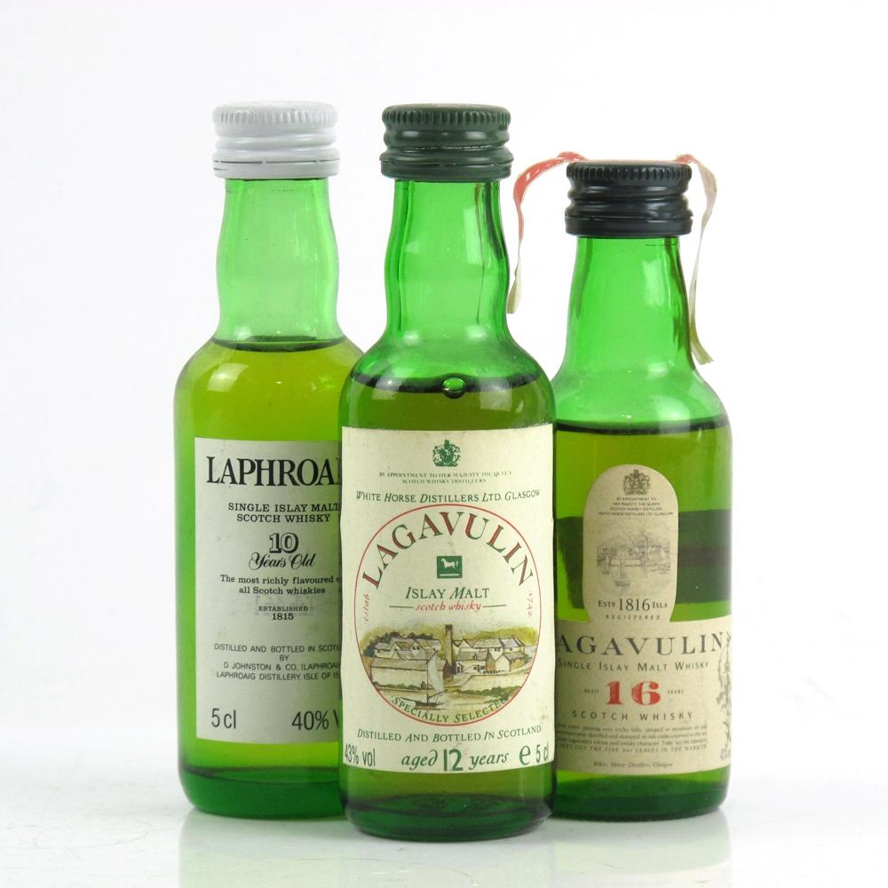 Lagavulin 12 Year Old 1980s / Lagavulin 16 Year Old White Horse/ Laphroaig 10 Year Old 3 x 5cl