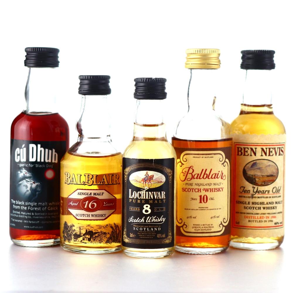 Scotch Malt Whisky Miniatures x 5 / includes Ben Nevis 1986