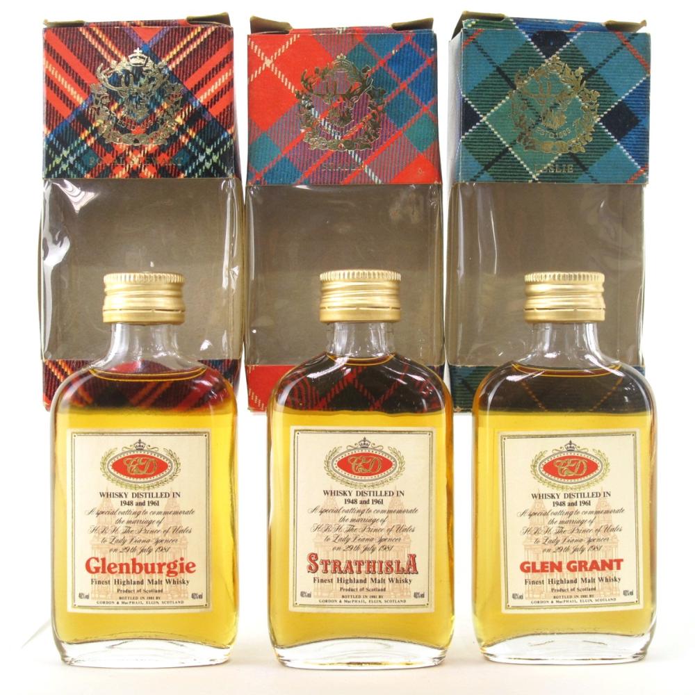 Gordon and MacPhail Royal Wedding 1981 Miniatures x 3