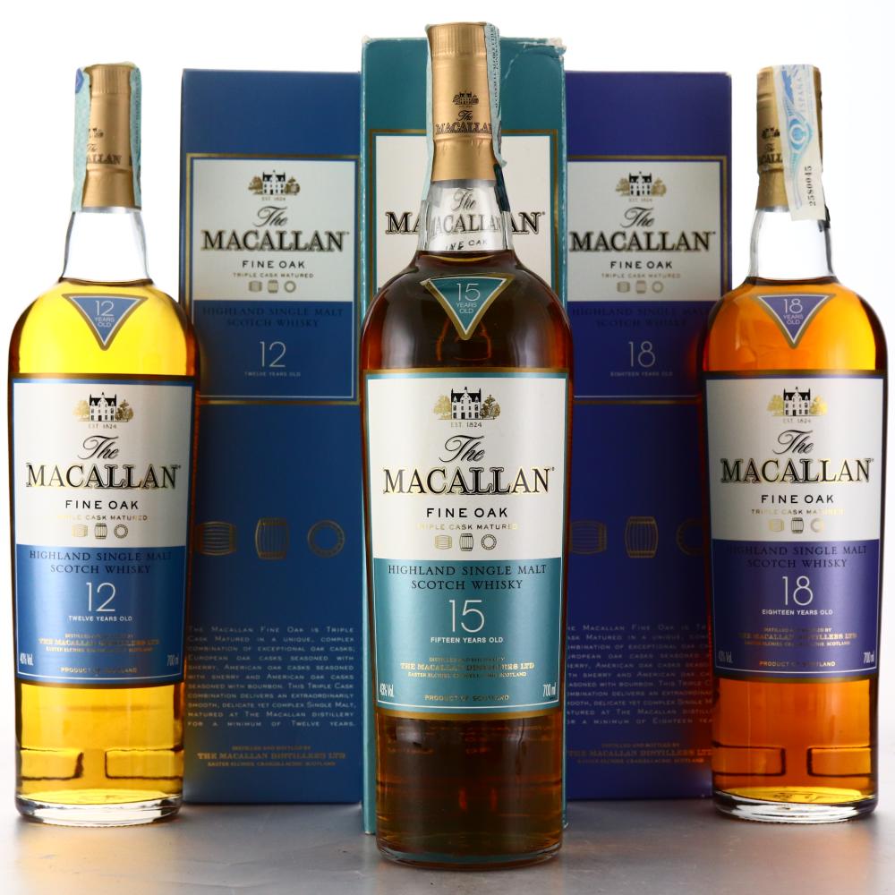 Macallan 12, 15 & 18 Year Old Fine Oak 3 x 70cl