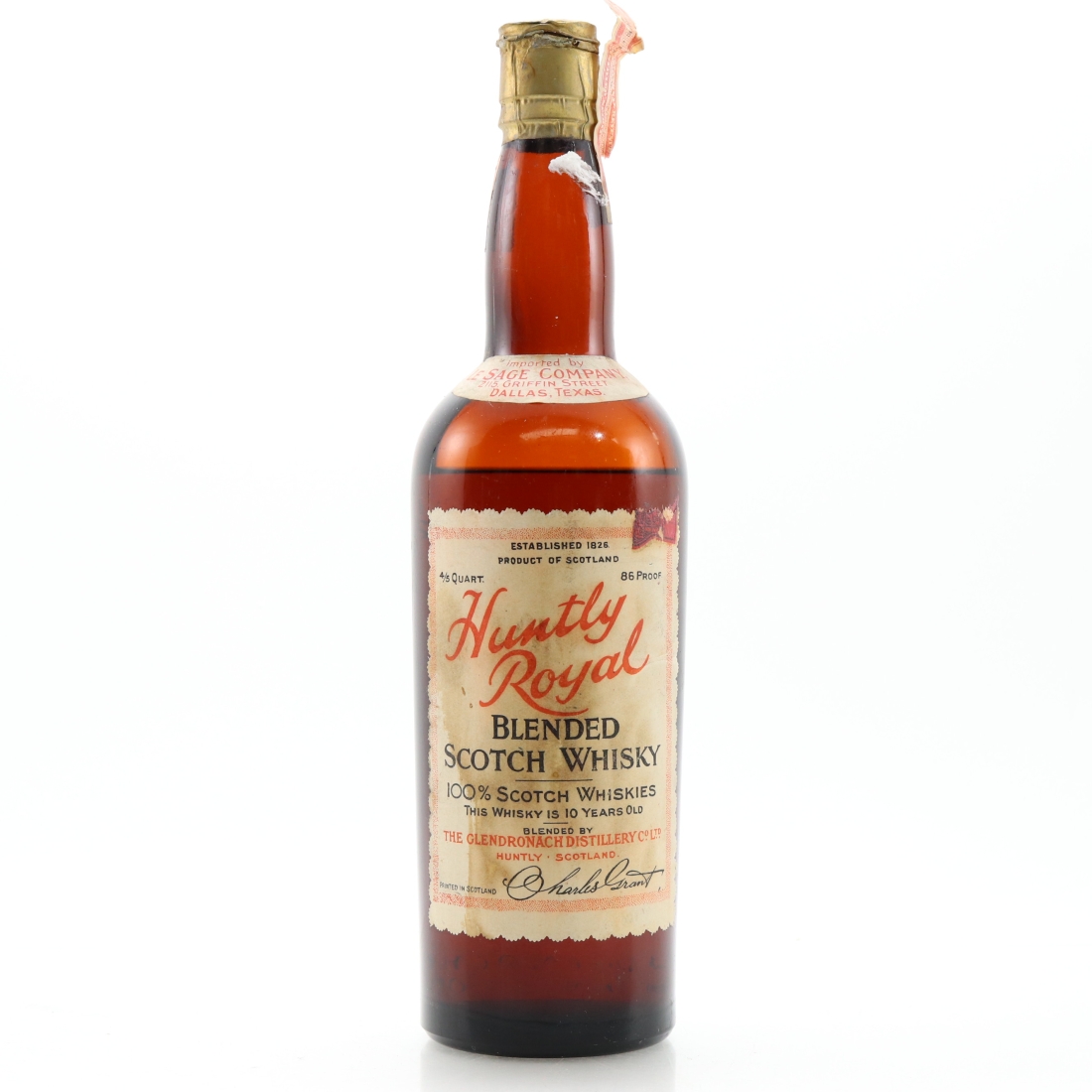 Glendronach Huntly Royal 10 Year Old Scotch 1940s / US Import