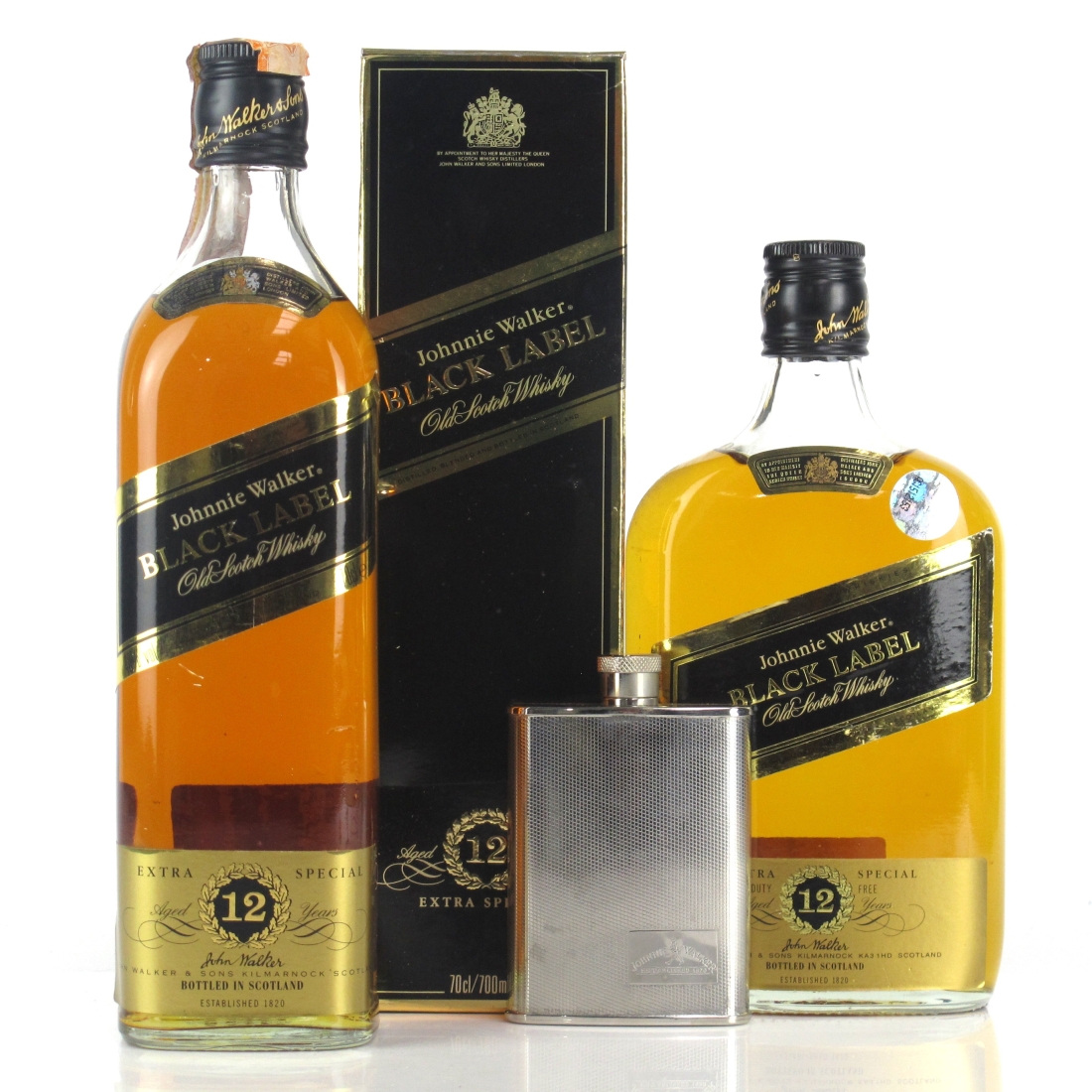 Johnnie Walker Black Label 12 Year Old 70cl & 50cl / includes Hip Flask
