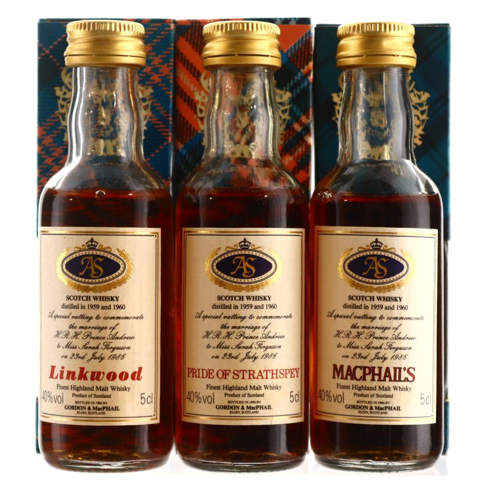 Gordon and MacPhail 1959/1960 Royal Marriage 1986 Miniatures x 3