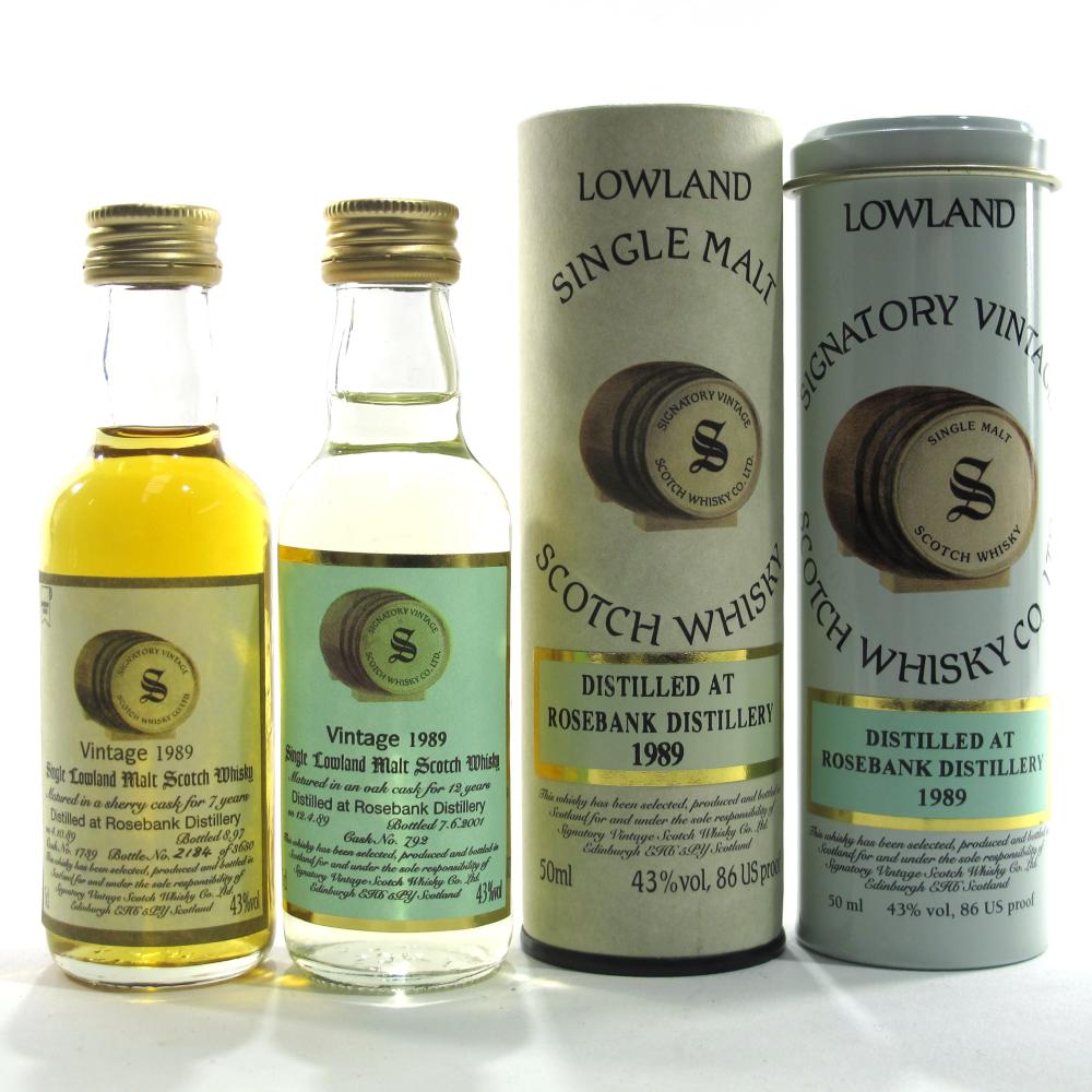 Rosebank 1989 Signatory Vintage 7 & 12 Year Old Miniatures 2 x 5cl