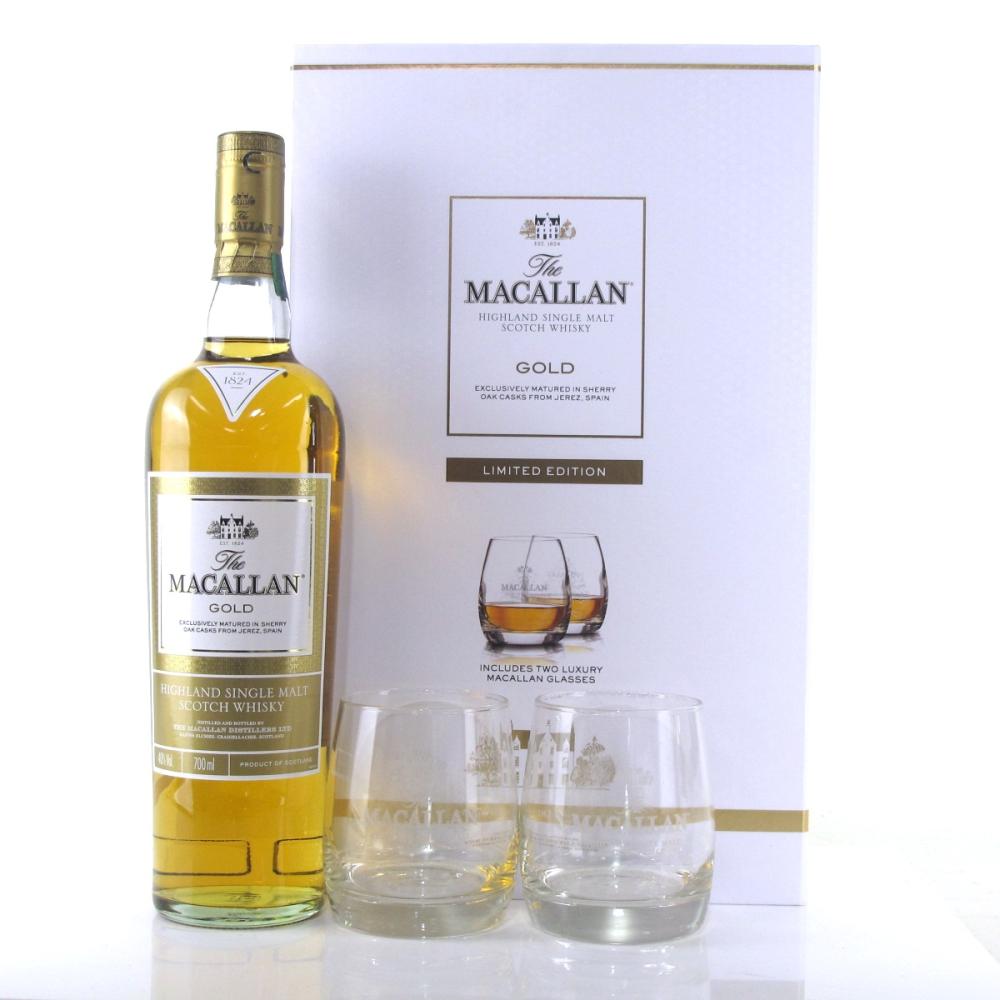 Macallan Gold Gift Pack / includes Two Glasses