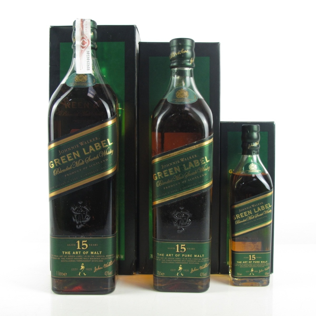 Johnnie Walker Green Label 15 Year Old 1 Litre, 70cl & 20cl