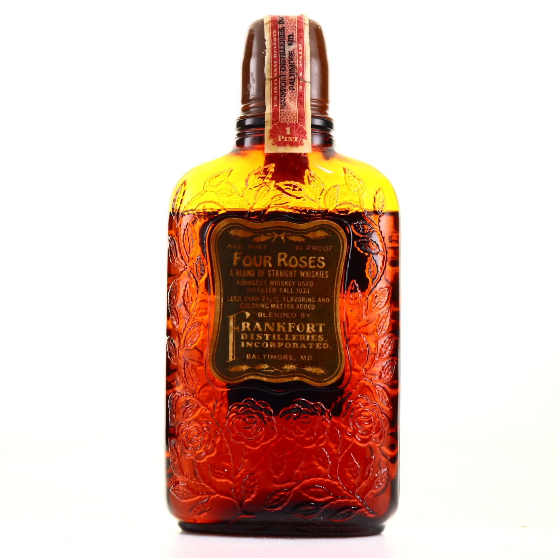 Four Roses Blended Straight Whiskey Pint 1930s