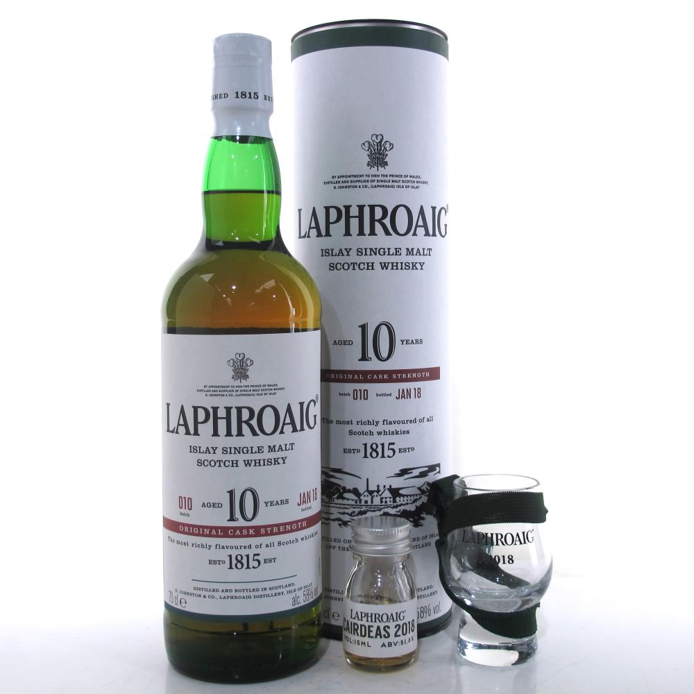 Laphroaig 10 Year Old Cask Strength Batch #010 / with Glass & Feis Ile 2018 Miniature 1.5cl