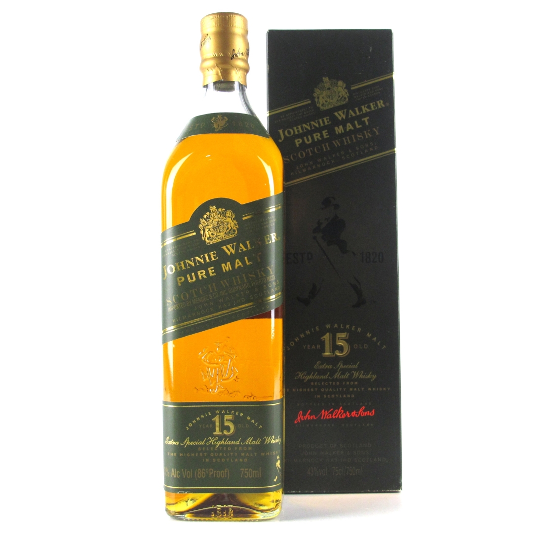 Johnnie Walker Green Label 15 Year Old 75cl / Puerto Rican Import