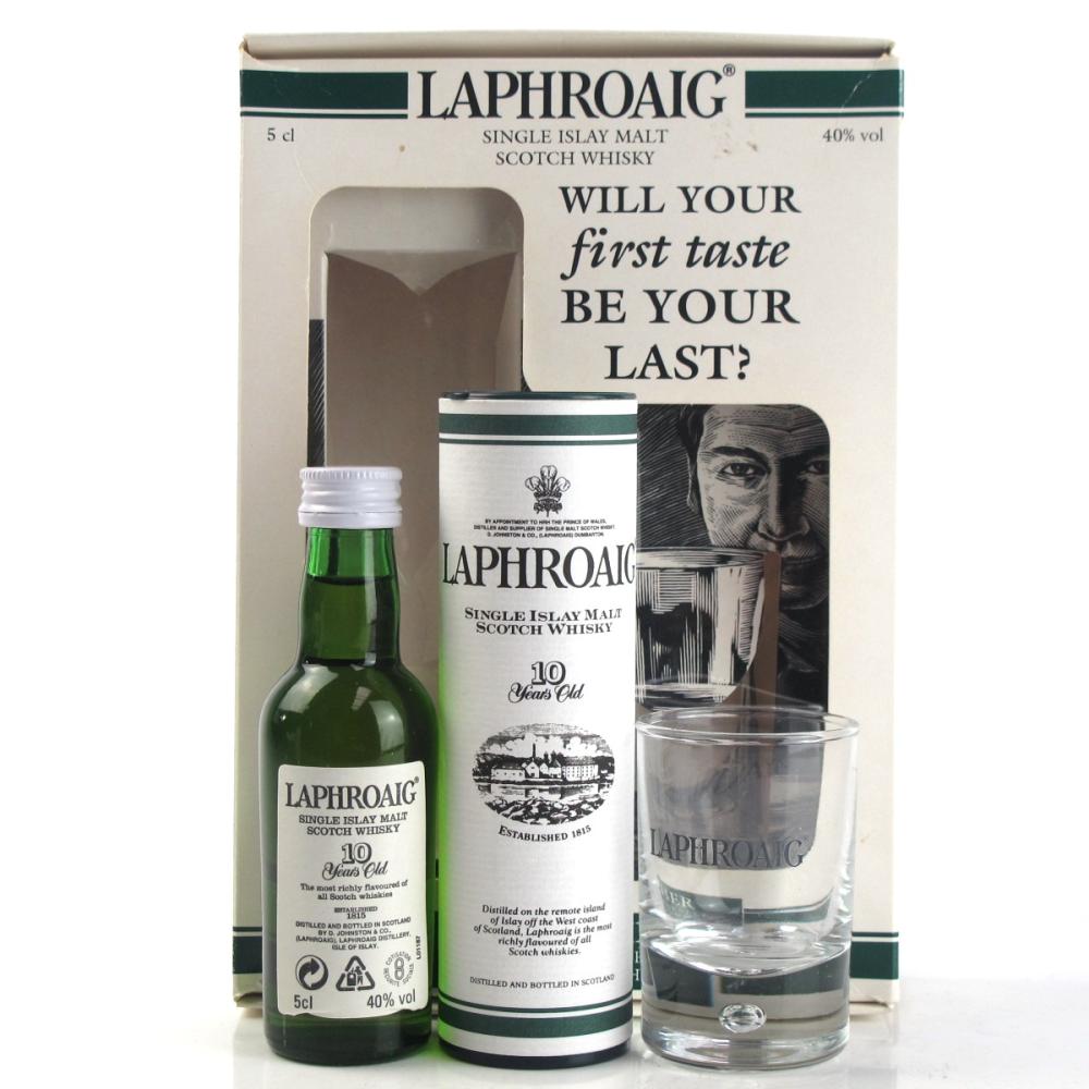 Laphroaig 10 Year Old Miniature 5cl and Glass