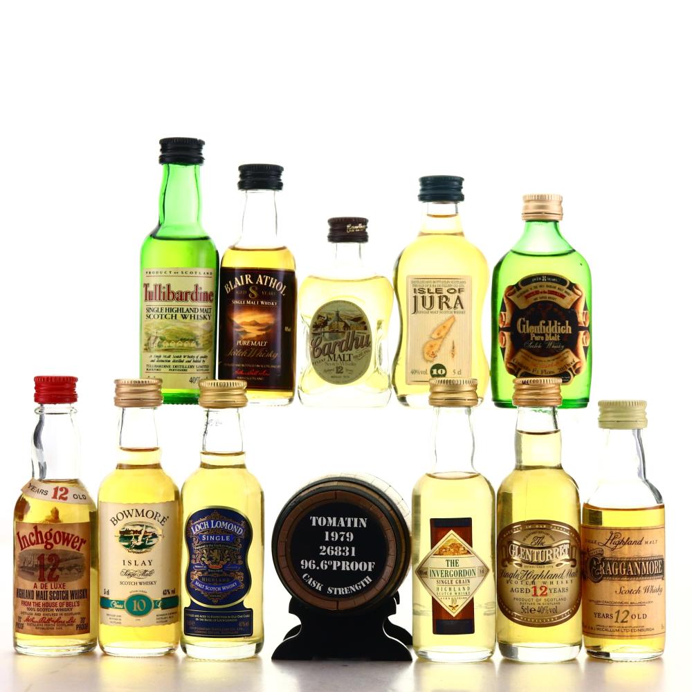 Single Malt Scotch Whisky Miniatures x 12 / Includes Tomatin 21 Year Old
