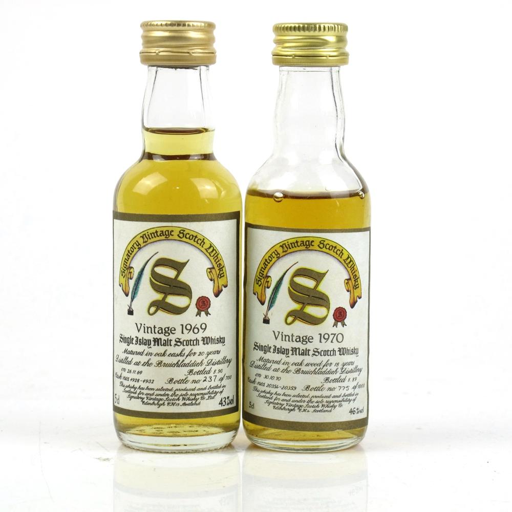 Bruichladdich 1969 and 1970 Signatory Vintage Miniatures / 2 x 5cl