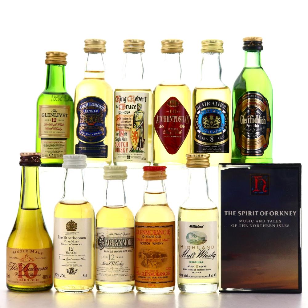 Single Malt Scotch Whisky Miniatures x 11 / Includes Highland Park Cassette