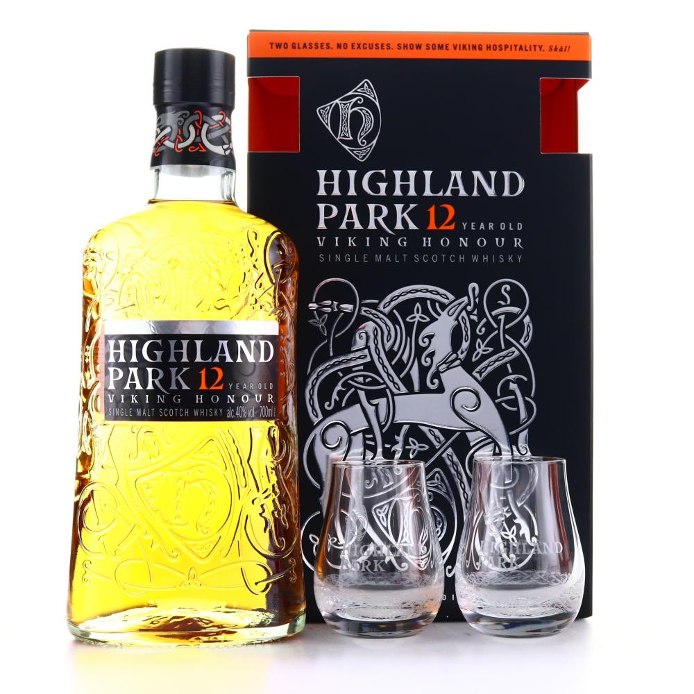 Highland Park 12 Year Old Viking Honour / with 2 x Glasses