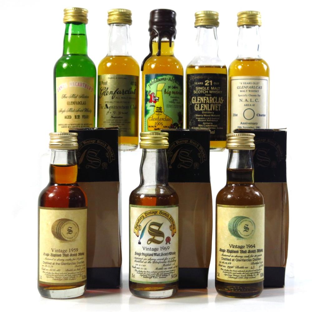 Glenfarclas Miniature Selection x 8 / including 1959 Signatory Vintage 34 Year Old