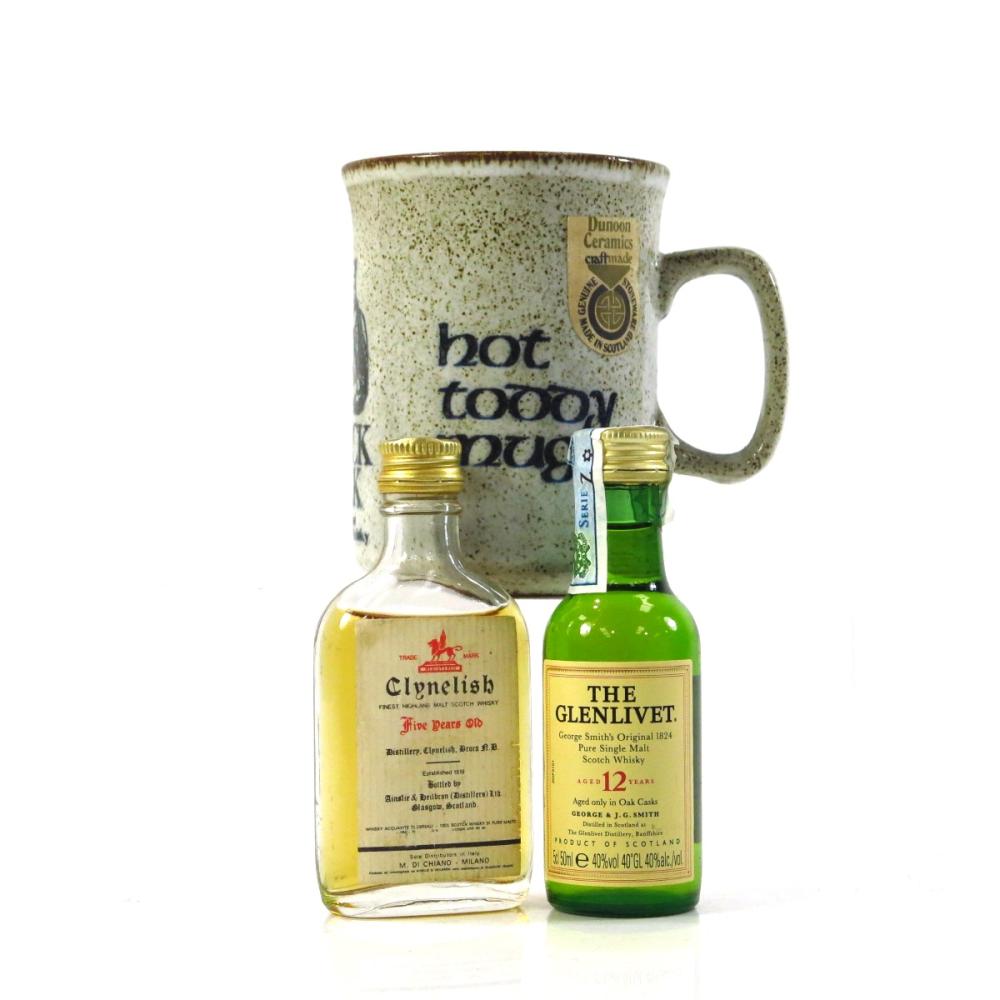 Clynelish 5 Year Old Ainslie and Heilbron 1970s & Glenlivet 12 Year Old Miniatures x 2 / with Cup