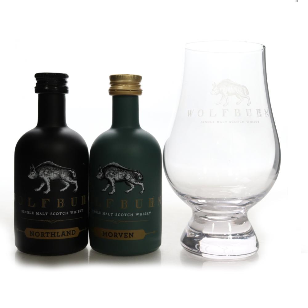 Wolfburn Morven & Northland Miniatures 2 x 5cl / with Branded Glencairn Glass