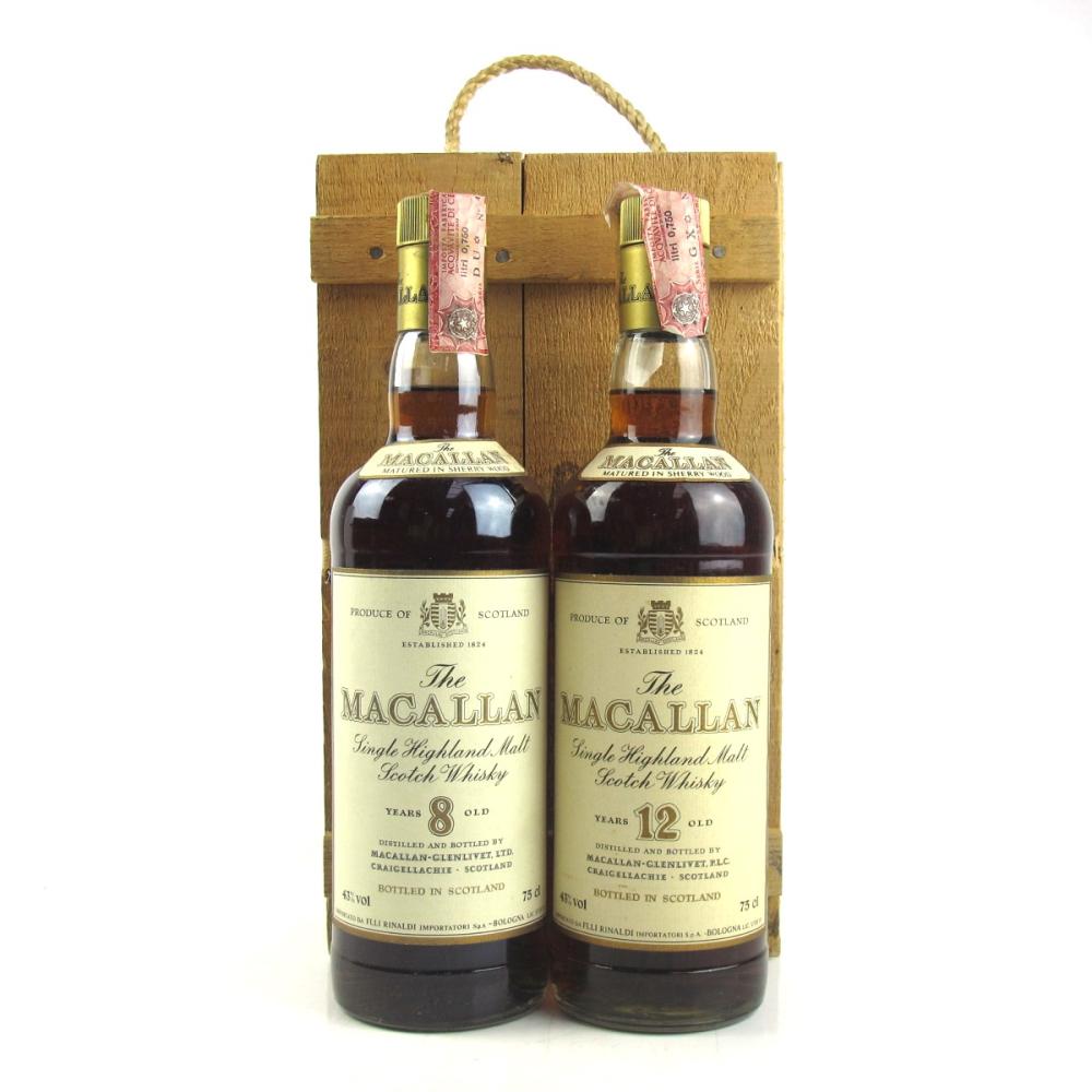 Macallan 12 and 8 Year Old 1980s 2 x 75cl / Wooden Presentation Box
