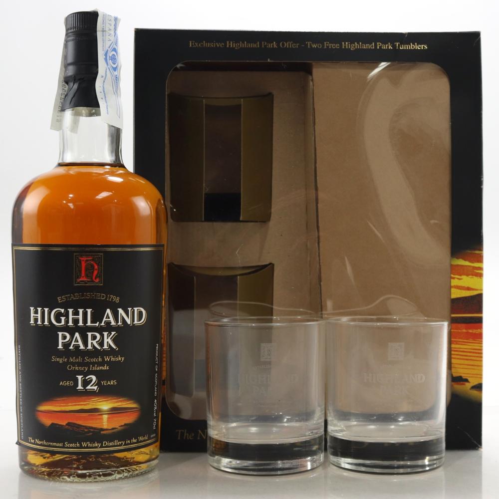 Highland Park 12 Year Old 1990s / 2 x Branded Glasses 
