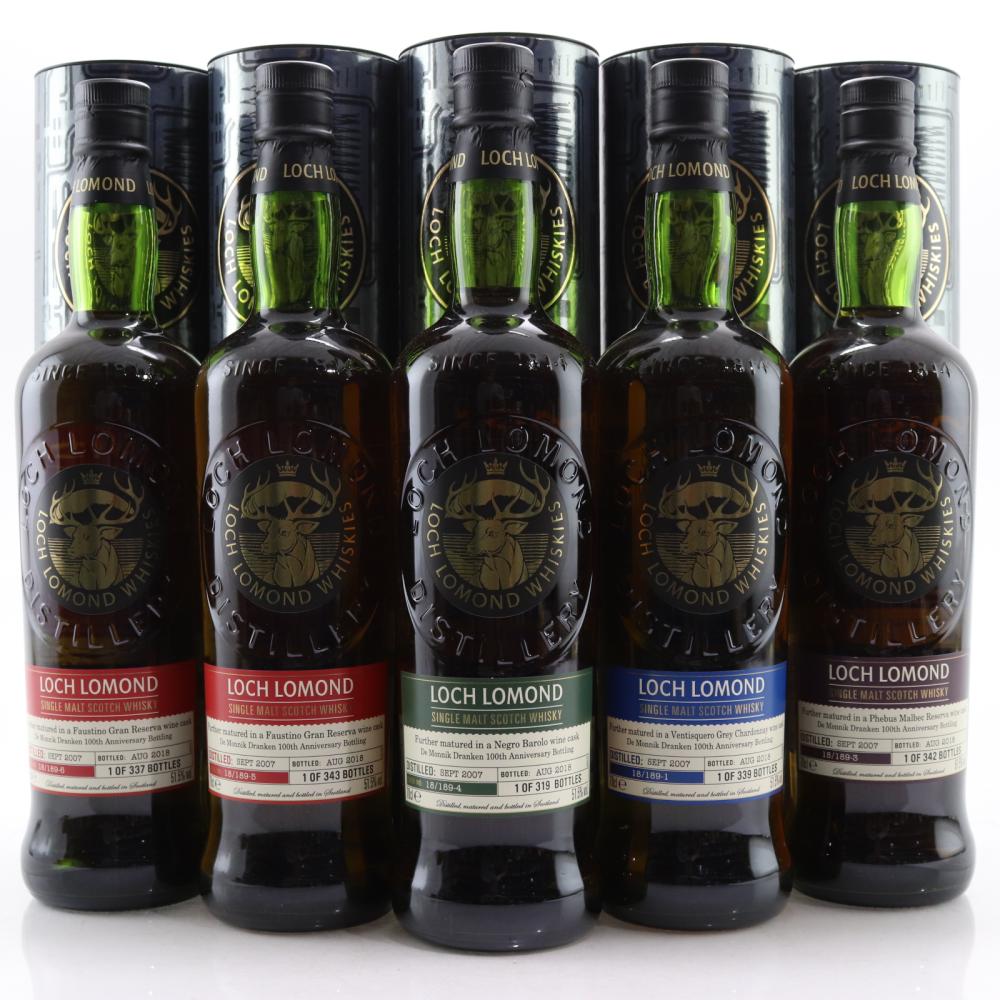 Loch Lomond 2007 Single Cask Selection 5 x 70cl / De Monnik Dranken 100th Anniversary