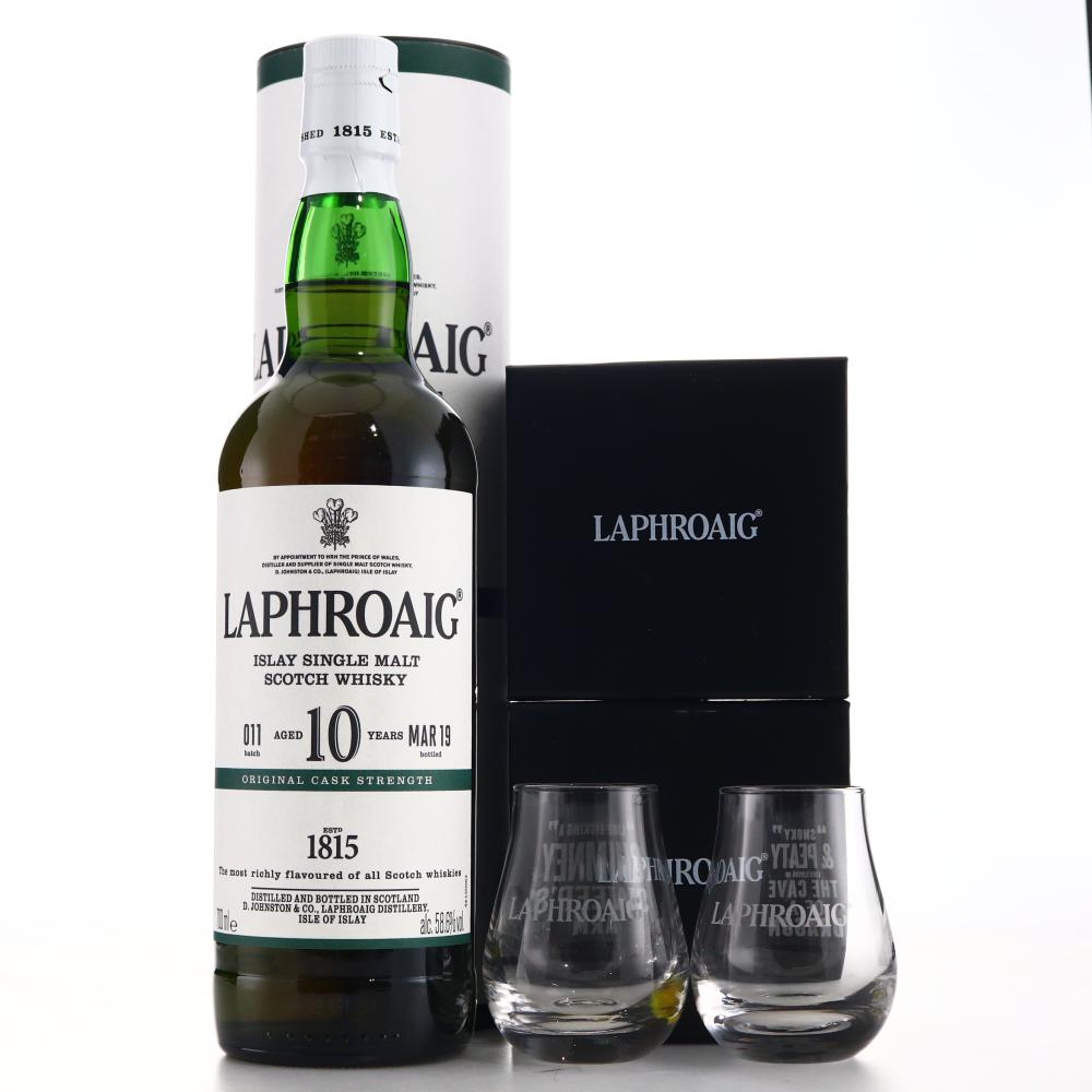 Laphroaig 10 Year Old Cask Strength Batch #011 / Includes 2 x branded Glasses