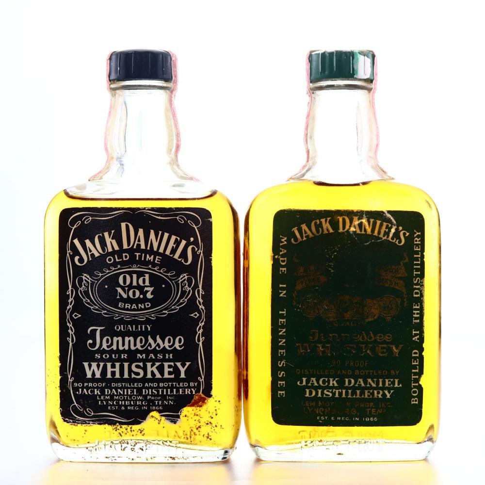 Jack Daniel's Old No.7 Black & Green Label 90 Proof 2 x Half Pint 1970s