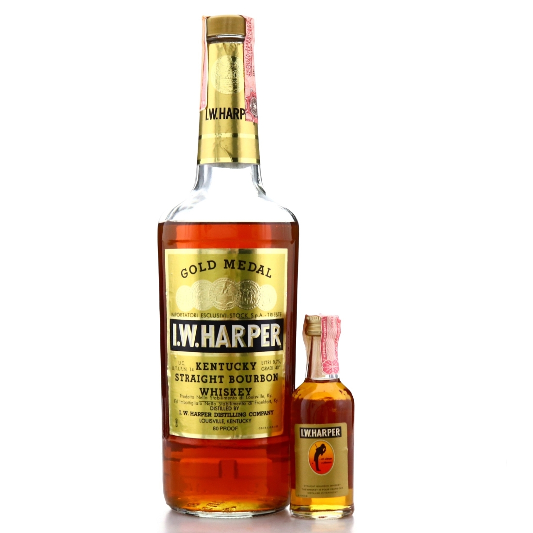 I.W. Harper Gold Medal Kentucky Straight Bourbon 1970s with Miniature