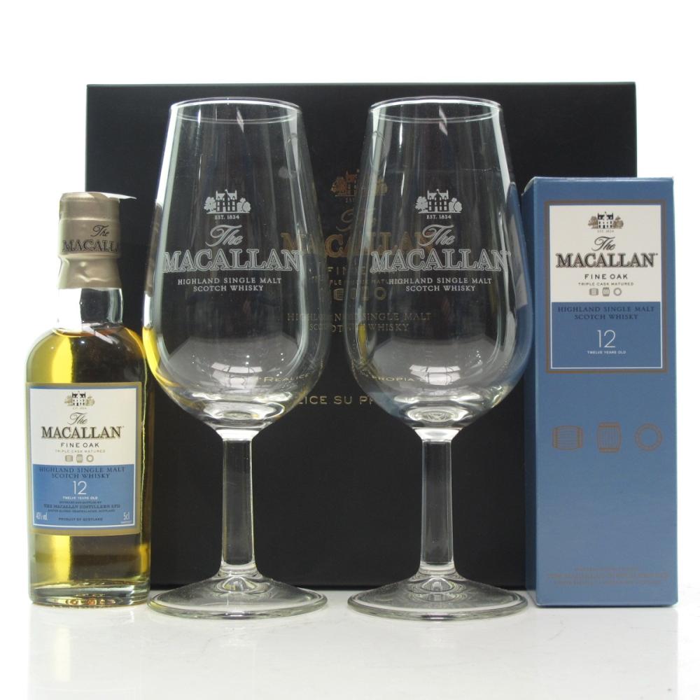 Macallan 12 Year Old Fine Oak Miniature Pack / with Tasting Glasses x 2