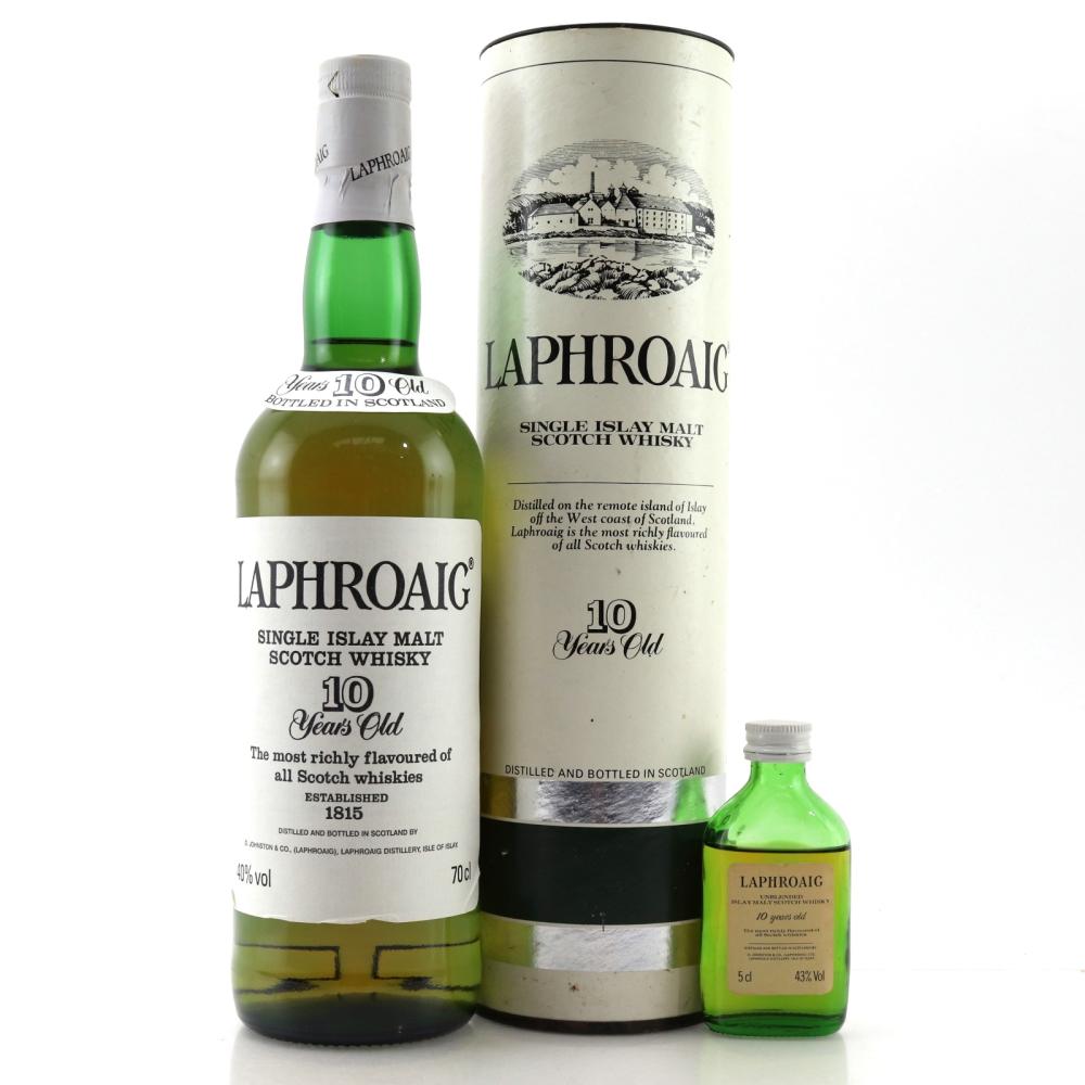Laphroaig 10 Year Old Pre-Royal Warrant / with Ralph Steadman Print & Miniature 5cl
