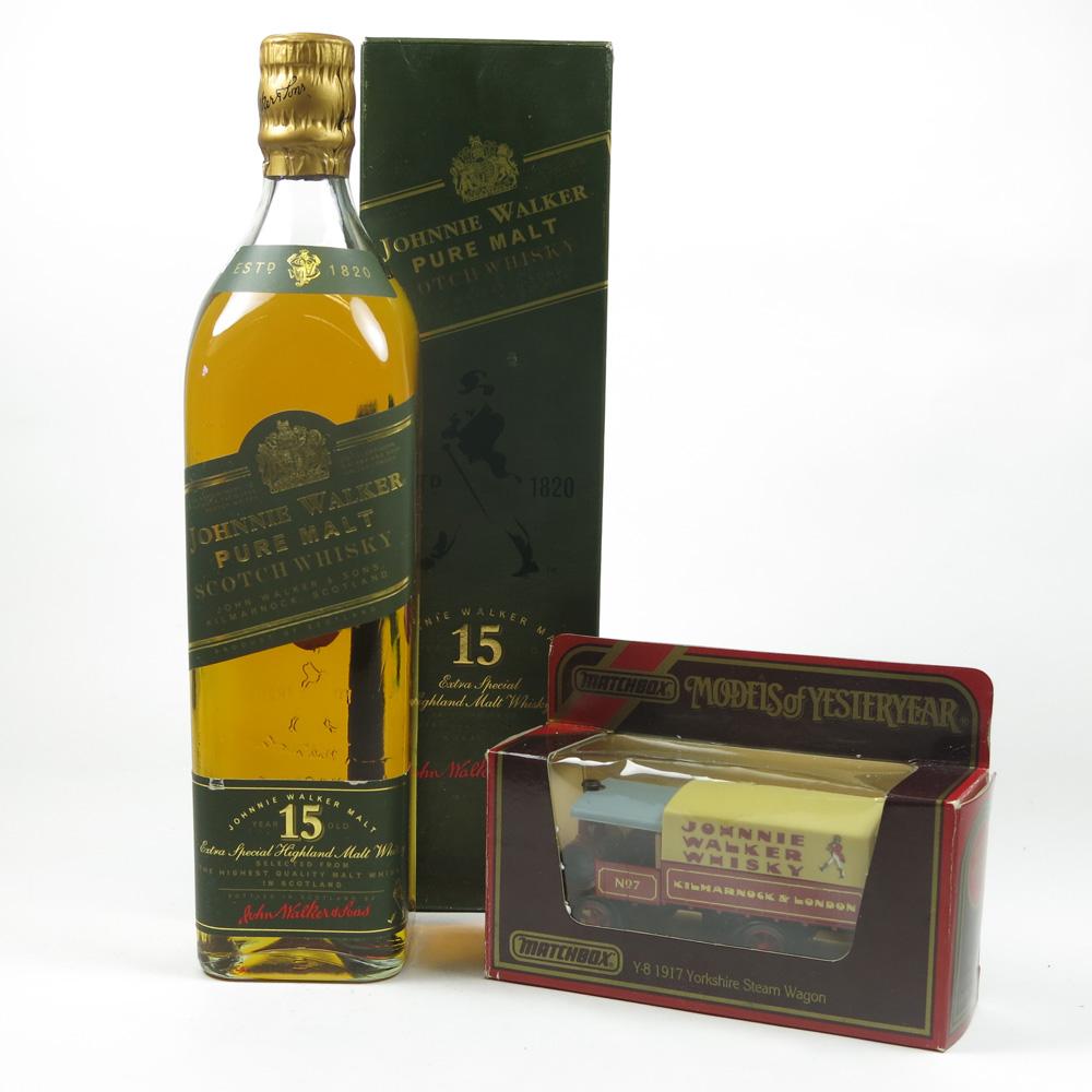 Johnnie Walker Green Label 15 Year Old 1980s and Matchbox Johnnie Walker Van