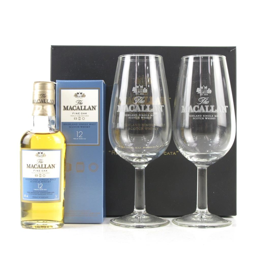 Macallan 12 Year Old Fine Oak Miniature 5cl / with Glasses x 2