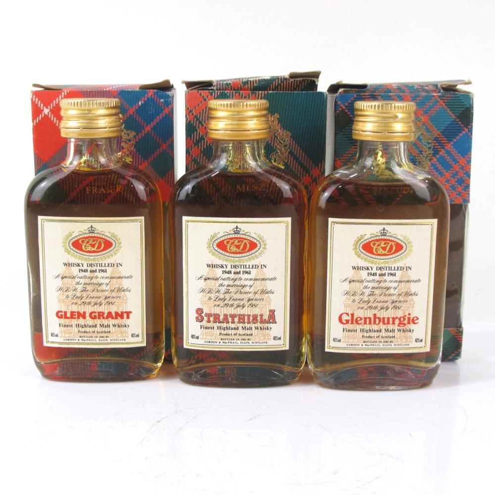 Miscellaneous Gordon and MacPhail Royal Wedding 1981 Miniatures x 3