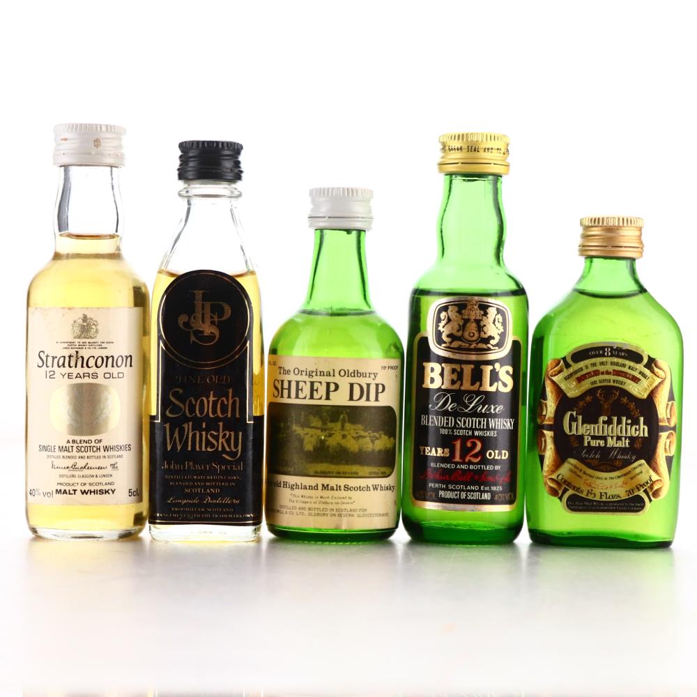 Scotch Whisky Miniatures x 5 / Includes Glenfiddich 8 Year Old Pure Malt
