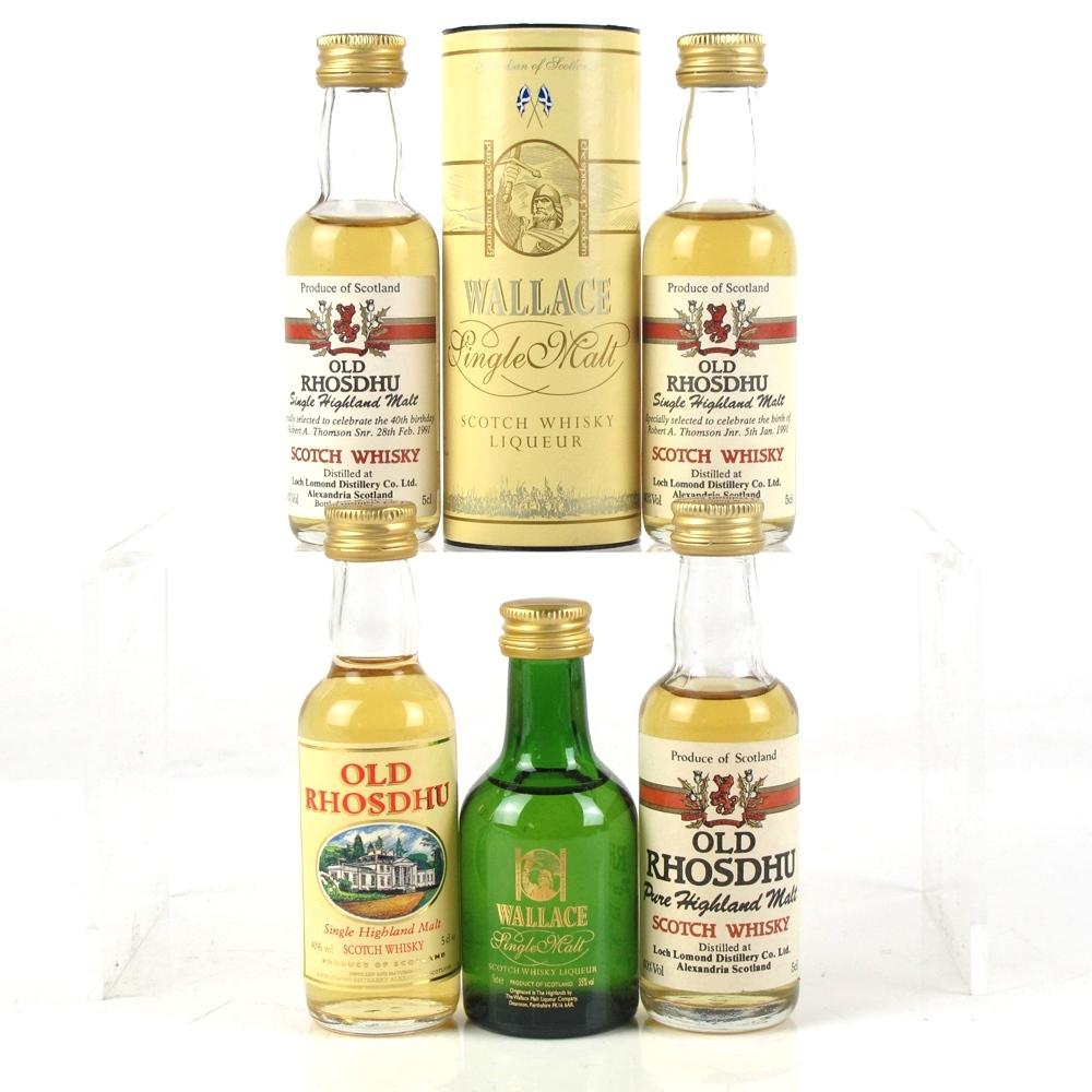 Miscellaneous Old Rhosdhu & Wallace Whisky Liqueur Miniatures 5 x 5cl