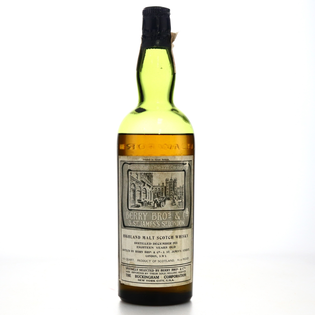 Highland Malt 1922 Berry Brothers and Co 18 Year Old / US Import