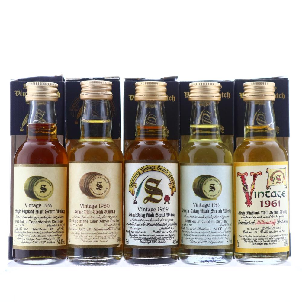 Signatory Vintage Miniatures x 5 / includes Caperdonich 1966