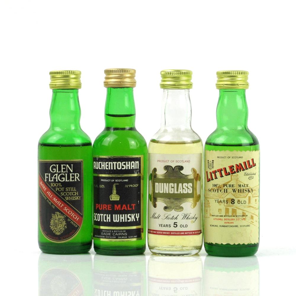 Lowland Malt Miniature Selection including Glen Flagler / Dunglass Circa 1970s 4 x 5cl