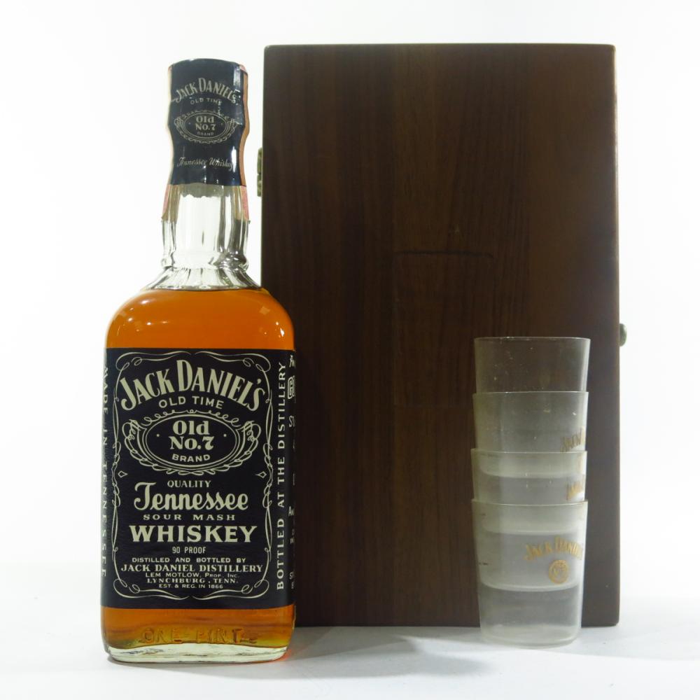 Jack Daniel's Old No.7 Pint 1970s / with Wooden Box & 4 x Glasses