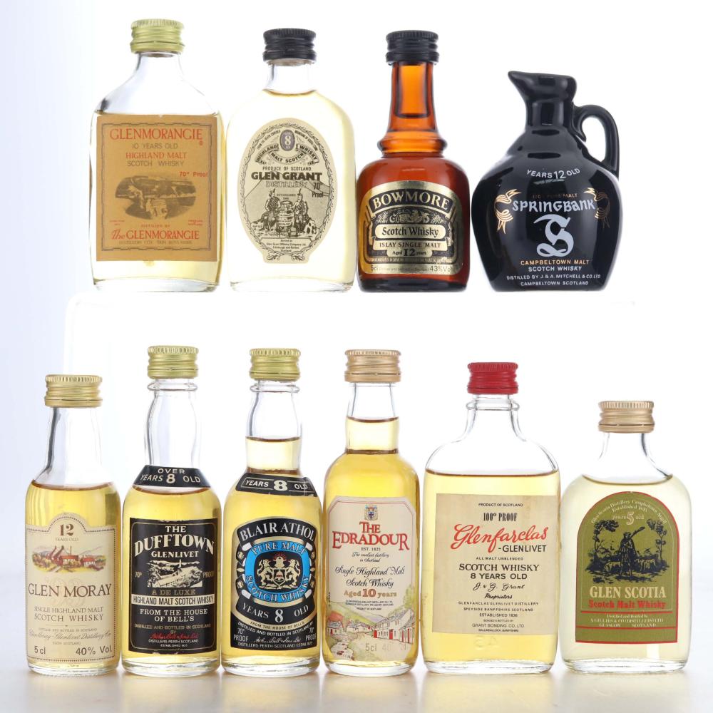Single Malt Whisky Miniatures x 10 / Includes Springbank Decanter