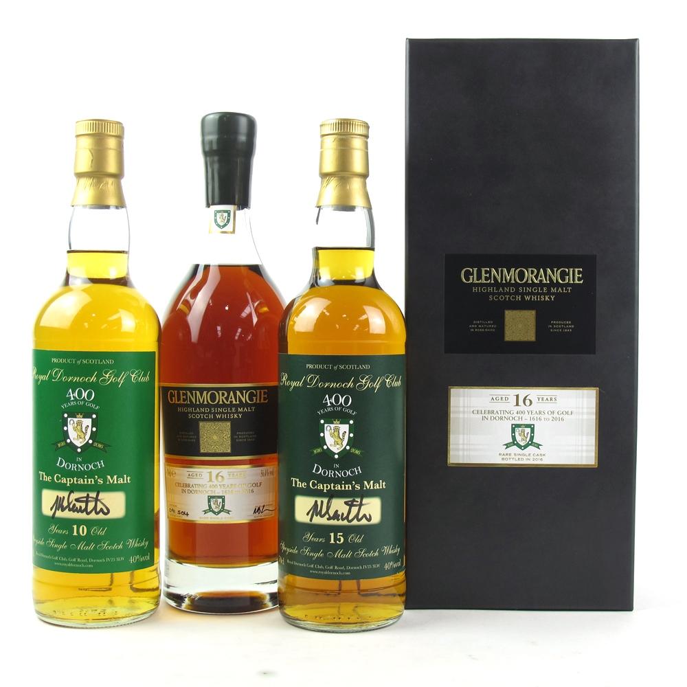 Glenmorangie Single Cask 16 Year Old / 400 Years of Golf in Dornoch Including 2 Club Bottles 3 x 70cl