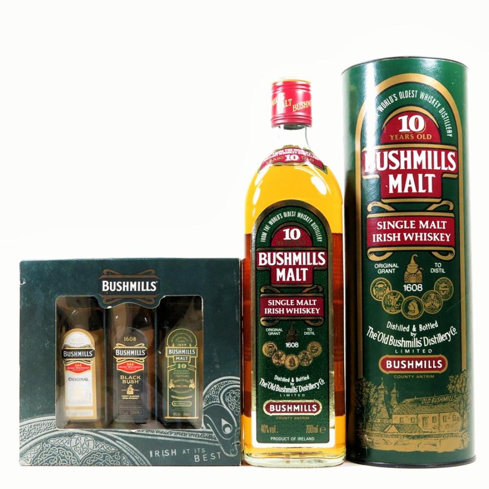 Bushmills 10 Year Old and Miniature Gift Pack / 70cl and 3 x 5cl