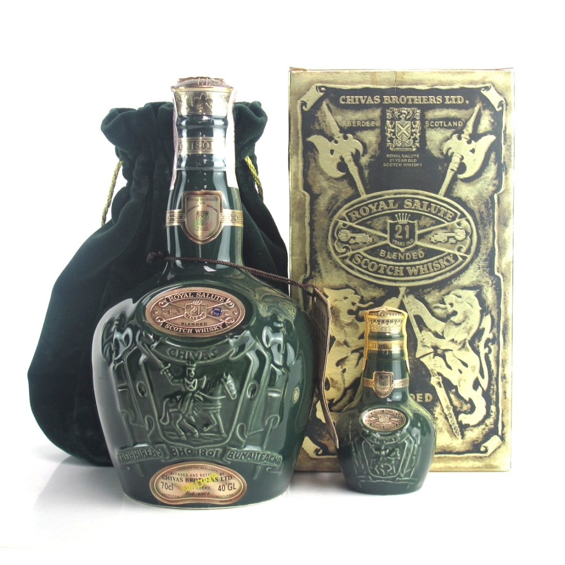 Chivas 21 Year Old Royal Salute / Emerald Flagon with Miniature 5cl