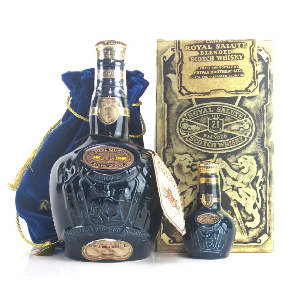 Chivas 21 Year Old Royal Salute / Sapphire Flagon with Miniature 5cl